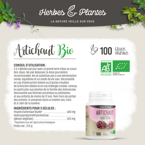 Artichaut Bio - 200 mg - Gélules végétales