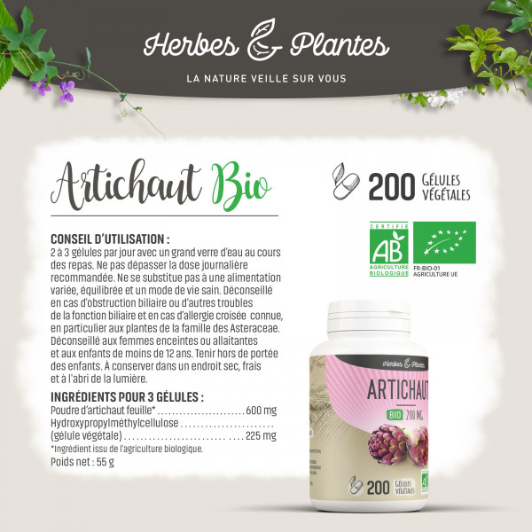 Artichaut Bio - 200 mg - Gélules végétales