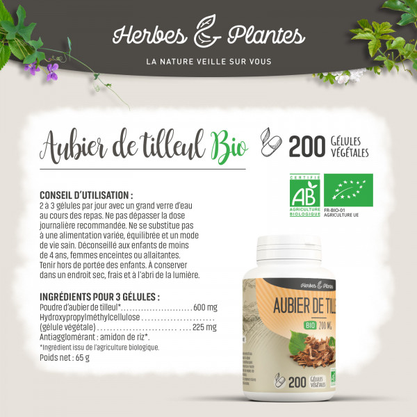 Aubier de Tilleul Bio - 220 mg - Gélules végétales