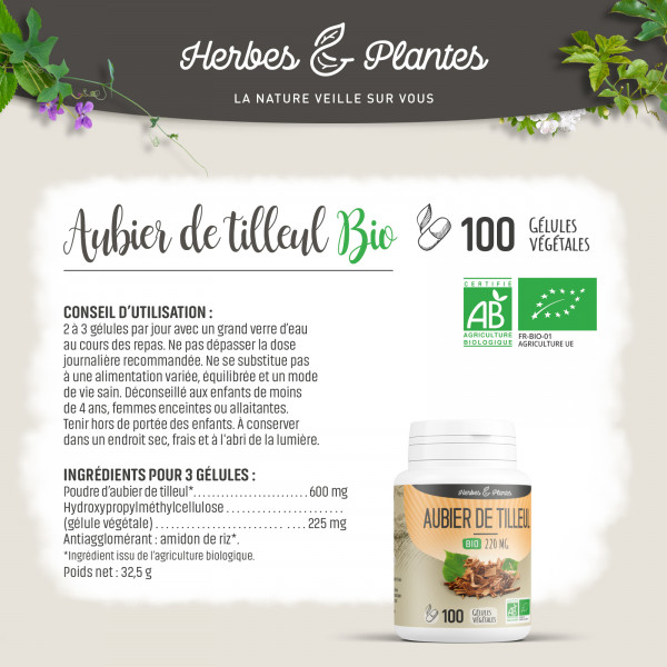 Aubier de Tilleul Bio - 220 mg - Gélules végétales