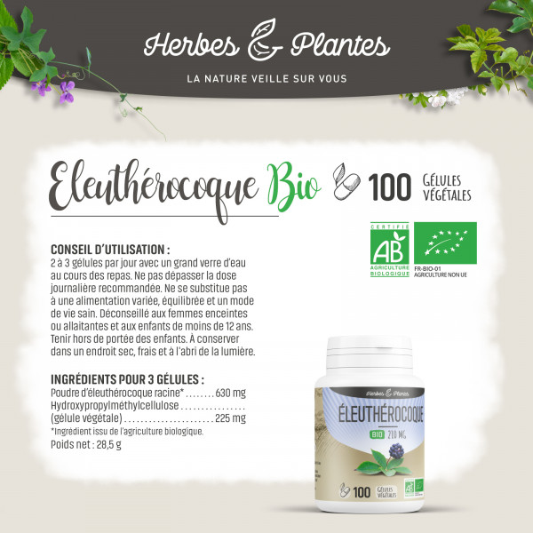 Eleuthérocoque Bio - 210 mg - Gélules végétales