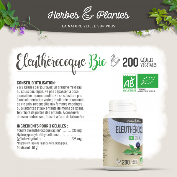 Eleuthérocoque Bio - 210 mg - Gélules végétales