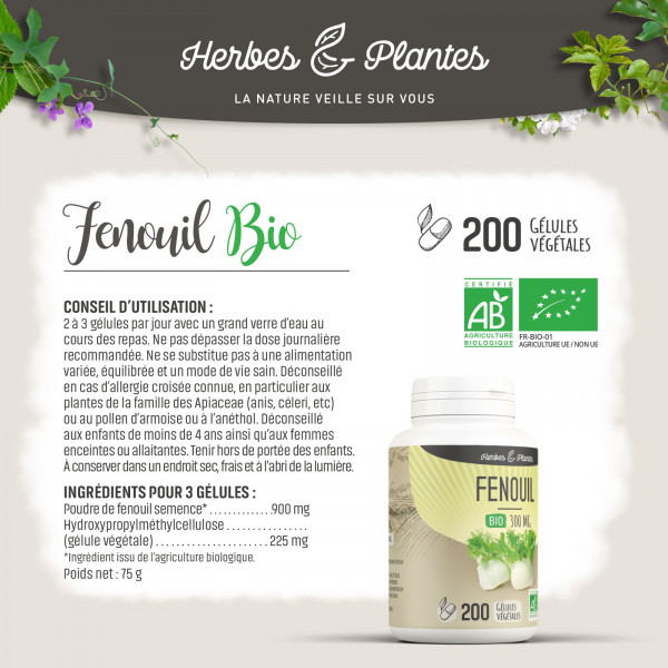 Fenouil Bio - 300 mg - Gélules végétales