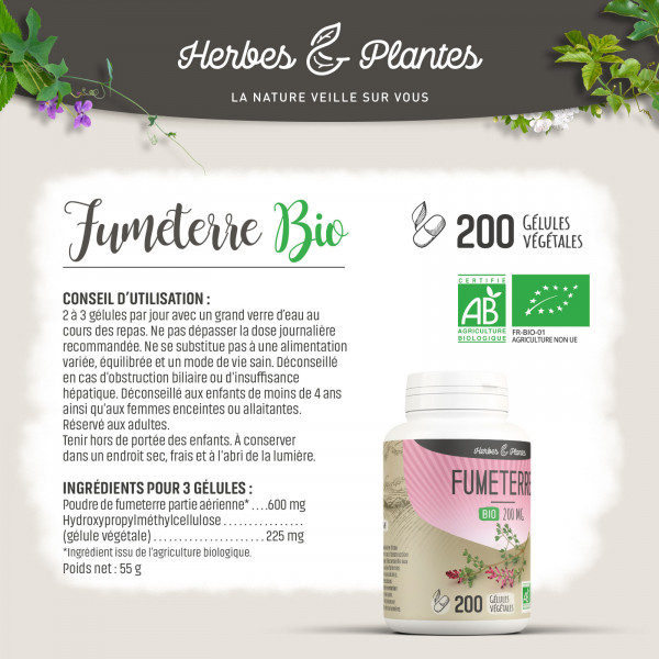 Fumeterre bio -200 gélules végétales 200mg