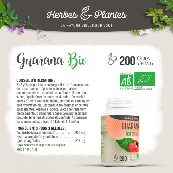 Guarana Bio - 300 mg - Gélules végétales