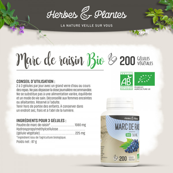 Marc de raisin Bio - 360 mg - Gélules végétales