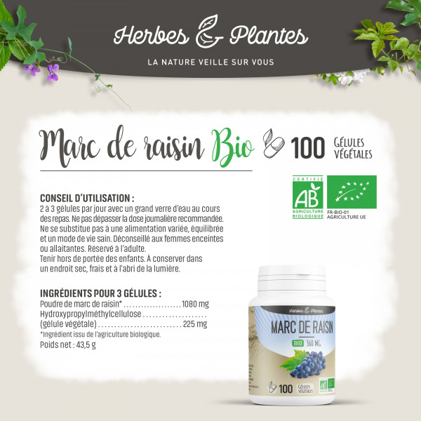Marc de raisin Bio - 360 mg - Gélules végétales