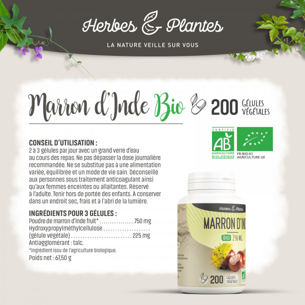 Marron d'Inde Bio - 250 mg - Gélules végétales
