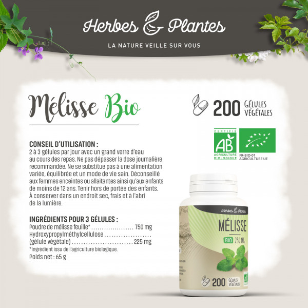 Mélisse Bio - 250 mg - Gélules végétales