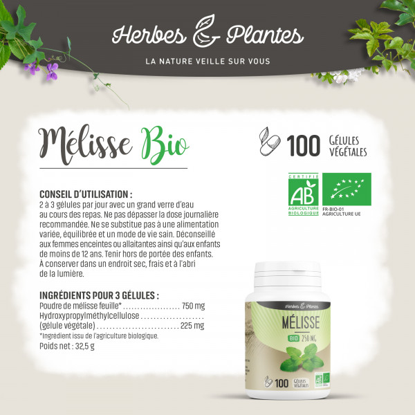 Mélisse Bio - 250 mg - Gélules végétales