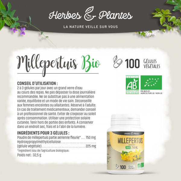 Millepertuis Bio - 250 mg - Gélules végétales
