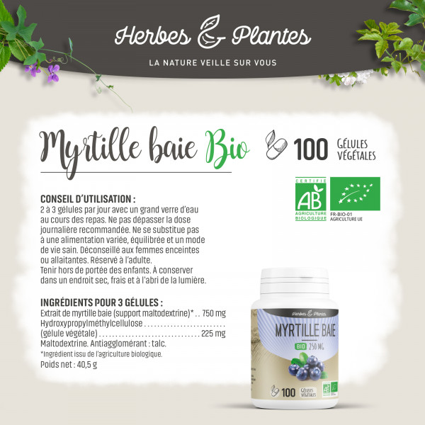 Myrtille baie Bio - 250 mg - Gélules végétales