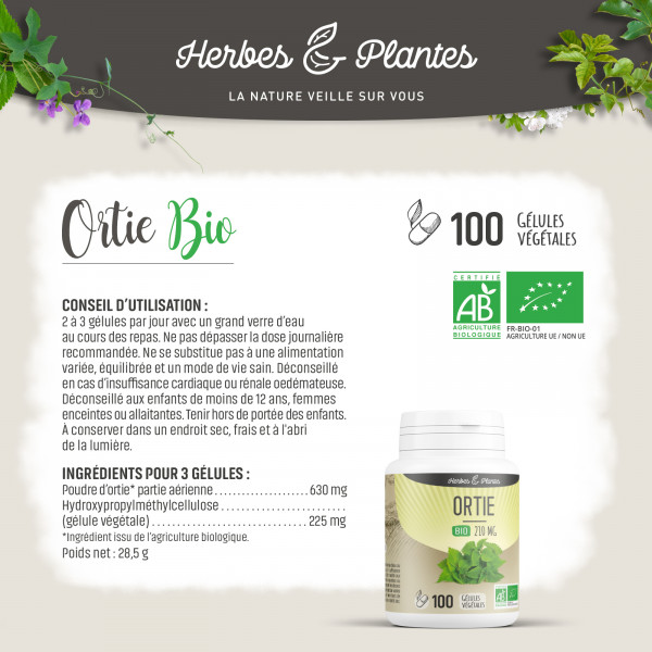Ortie feuille Bio - 210 mg - Gélules végétales