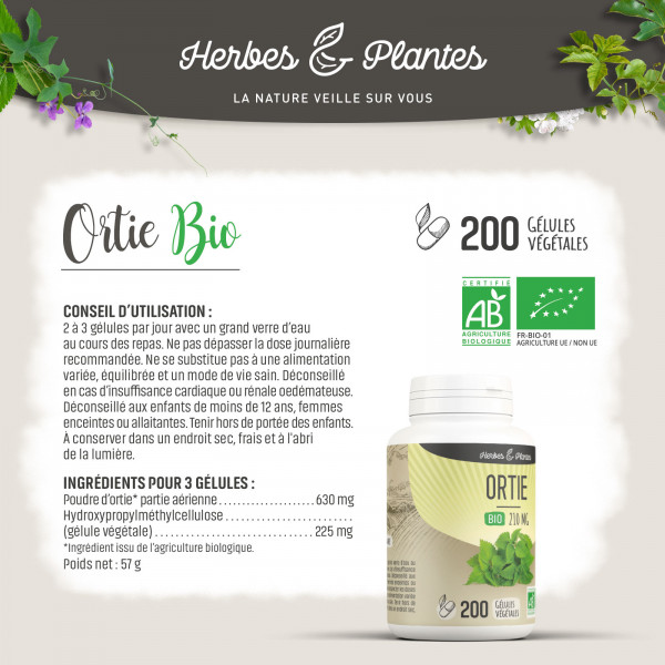 Ortie feuille Bio - 210 mg - Gélules végétales