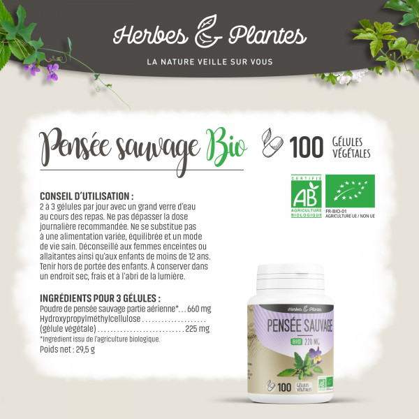 Pensée sauvage Bio - 220 mg - Gélules végétales