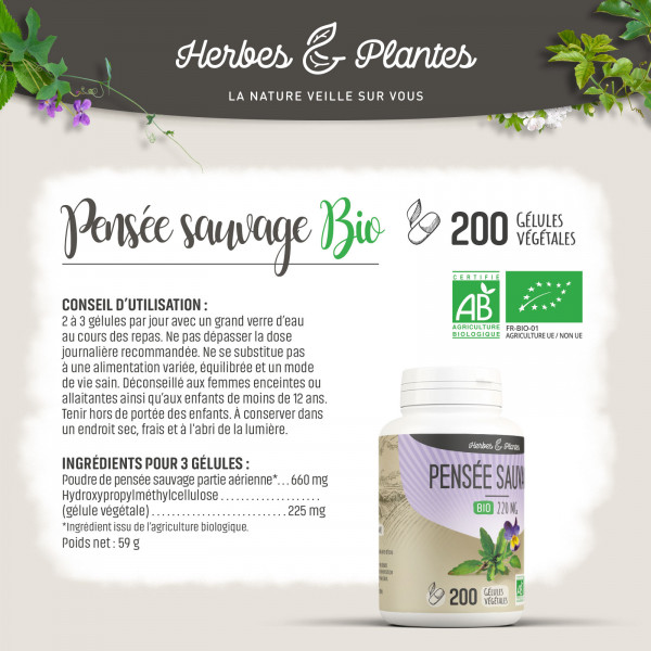 Pensée sauvage Bio - 220 mg - Gélules végétales