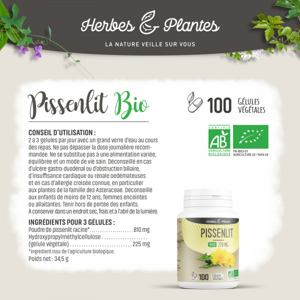 Pissenlit Bio - 270 mg - Gélules végétales