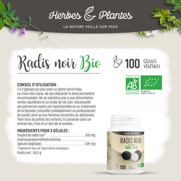 Radis noir Bio - 270 mg - Gélules végétales