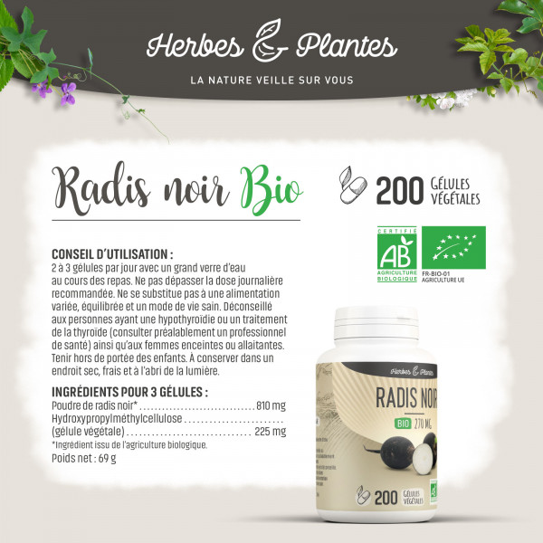 Radis noir Bio - 270 mg - Gélules végétales