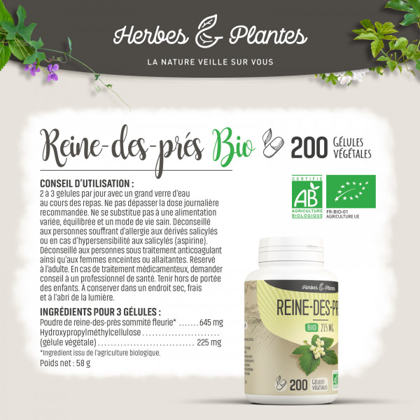 Reine des prés Bio - 215 mg - Gélules végétales
