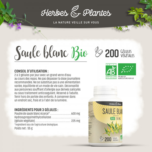 Saule blanc Bio - 200 mg - Gélules végétales