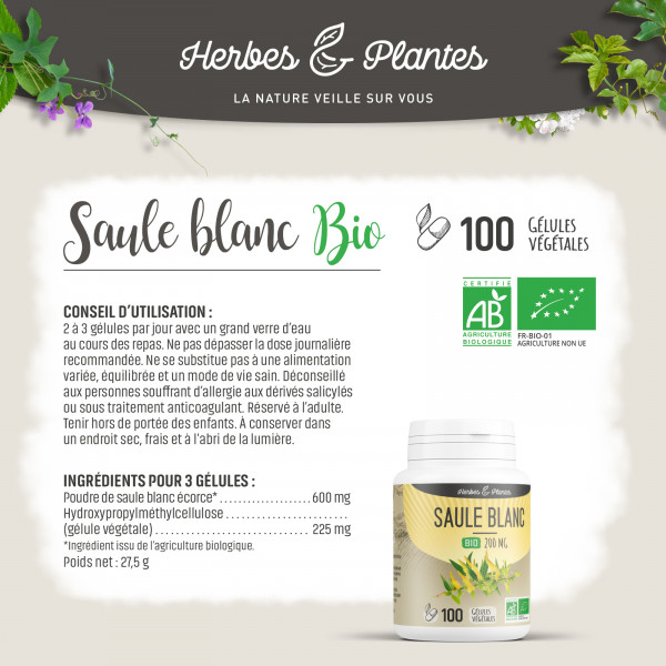 Saule blanc Bio - 200 mg - Gélules végétales
