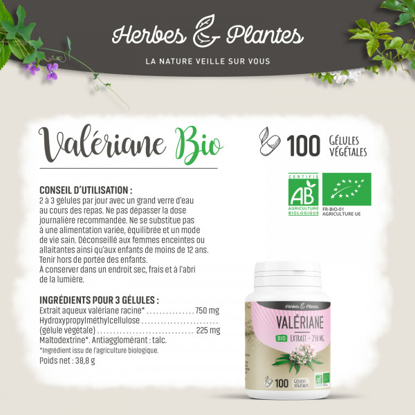 Valériane Bio - extrait aqueux - 250 mg - Gélules végétales