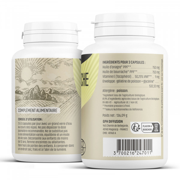 Onagre-Bourrache Ecocert - 503 mg - 200 capsules - Herbes & Plantes