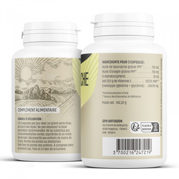 Onagre-Bourrache - 500 mg - 200 capsules - Herbes & Plantes