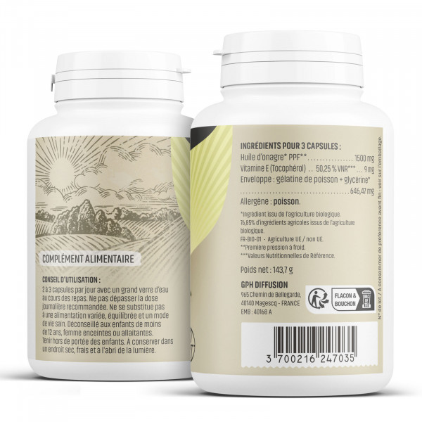 Onagre Ecocert - 503 mg - 200 capsules - Herbes & Plantes