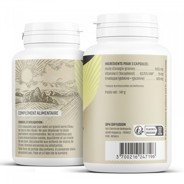 Onagre - 500 mg - 200 capsules - Herbes & Plantes