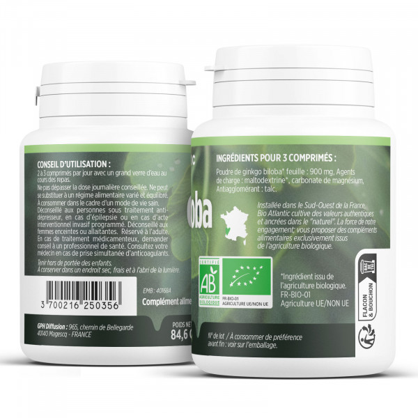 Ginkgo Biloba Bio - 300mg - Comprimés