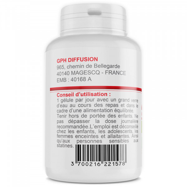 Levure de Riz Rouge Bio 1,6% 600mg -180 gélules