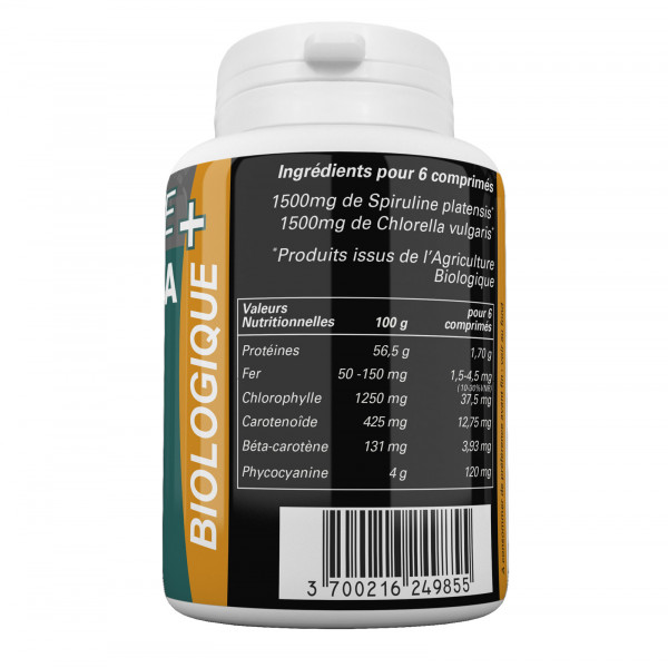 Spiruline + Chlorella Bio 500mg - 250 comprimés