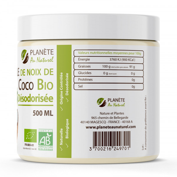 Huile de Noix de Coco Bio Désodorisée 500ml