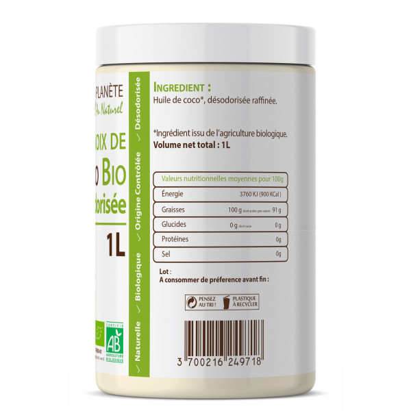 Huile de Coco Bio Désodorisée 1L