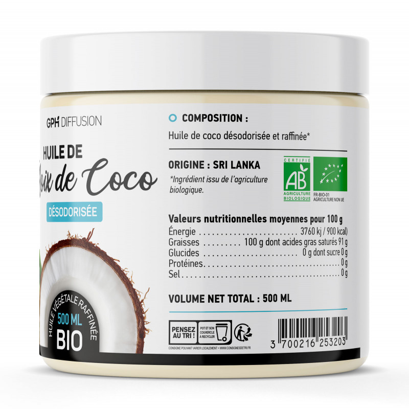 Huile de Coco Bio Désodorisée 500ml