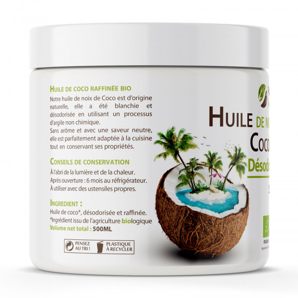 Huile de Noix de Coco Bio Désodorisée 500ml