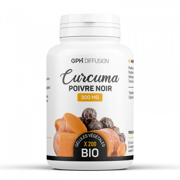 Curcuma Bio et Poivre Noir Bio - 300 mg - 200 gélules végétales