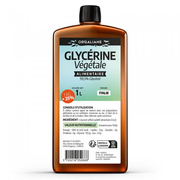 Glycérine Végétale - 1kg + 25% - 1Litre