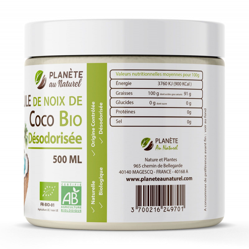 Huile de coco désodorisée BIO - Le Bon Endroit - épicerie Bio Zéro