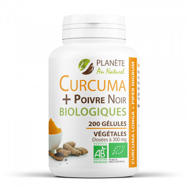 Curcuma et Poivre Noir Bio 300mg - 200 gélules végétales